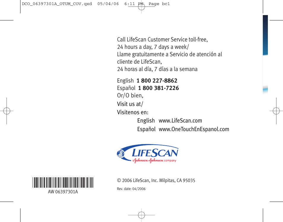 Lifescan ONE TOUCH Profile Blood Glucose Monitoring System User Manual | Page 55 / 55