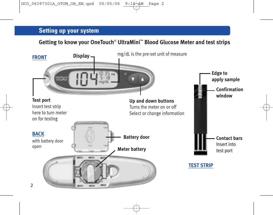 Setting up your system | Lifescan ONE TOUCH Profile Blood Glucose Monitoring System User Manual | Page 7 / 55