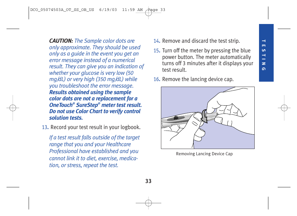 Lifescan SureStep Blood Glucose Monitor User Manual | Page 43 / 88