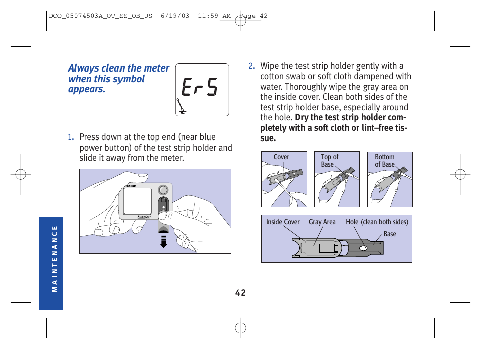 Always clean the meter when this symbol appears | Lifescan SureStep Blood Glucose Monitor User Manual | Page 52 / 88