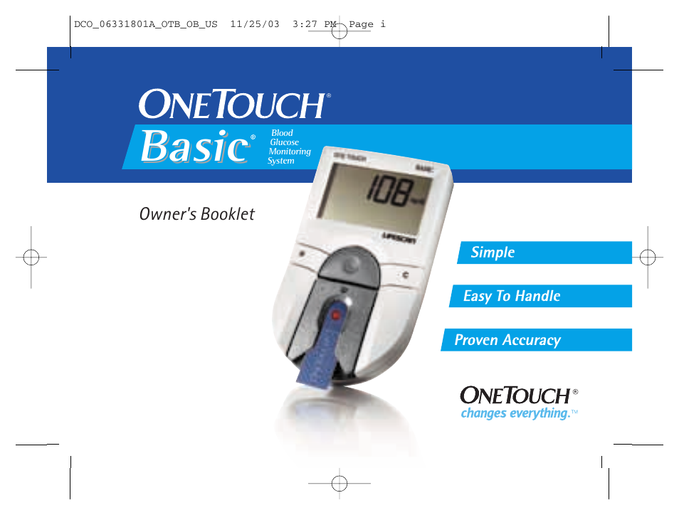 Lifescan OneTouch Basic Basic Blood Glucose Monitoring System User Manual | 98 pages