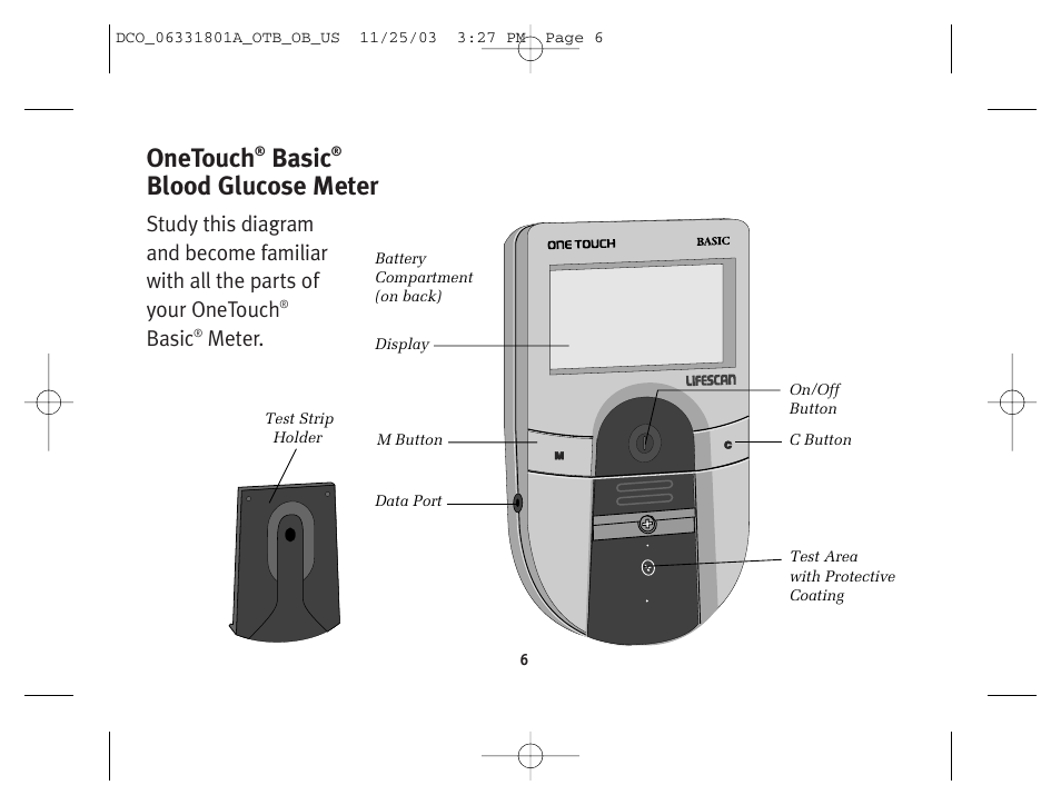 Onetouch, Basic, Blood glucose meter | Meter | Lifescan OneTouch Basic Basic Blood Glucose Monitoring System User Manual | Page 14 / 98