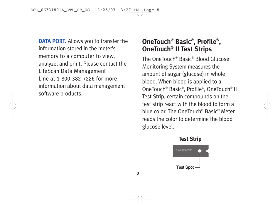 Onetouch, Basic, Profile | Ii test strips | Lifescan OneTouch Basic Basic Blood Glucose Monitoring System User Manual | Page 16 / 98