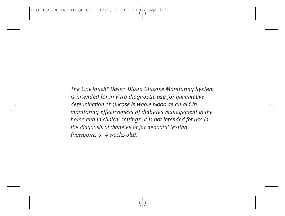 The onetouch, Basic | Lifescan OneTouch Basic Basic Blood Glucose Monitoring System User Manual | Page 3 / 98