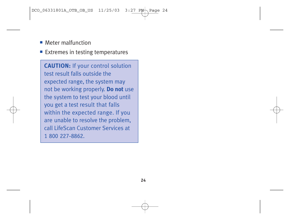 Meter malfunction | Lifescan OneTouch Basic Basic Blood Glucose Monitoring System User Manual | Page 32 / 98