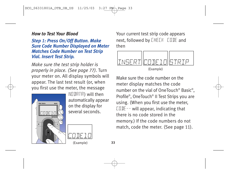 Basic, Profile, Onetouch | Lifescan OneTouch Basic Basic Blood Glucose Monitoring System User Manual | Page 41 / 98