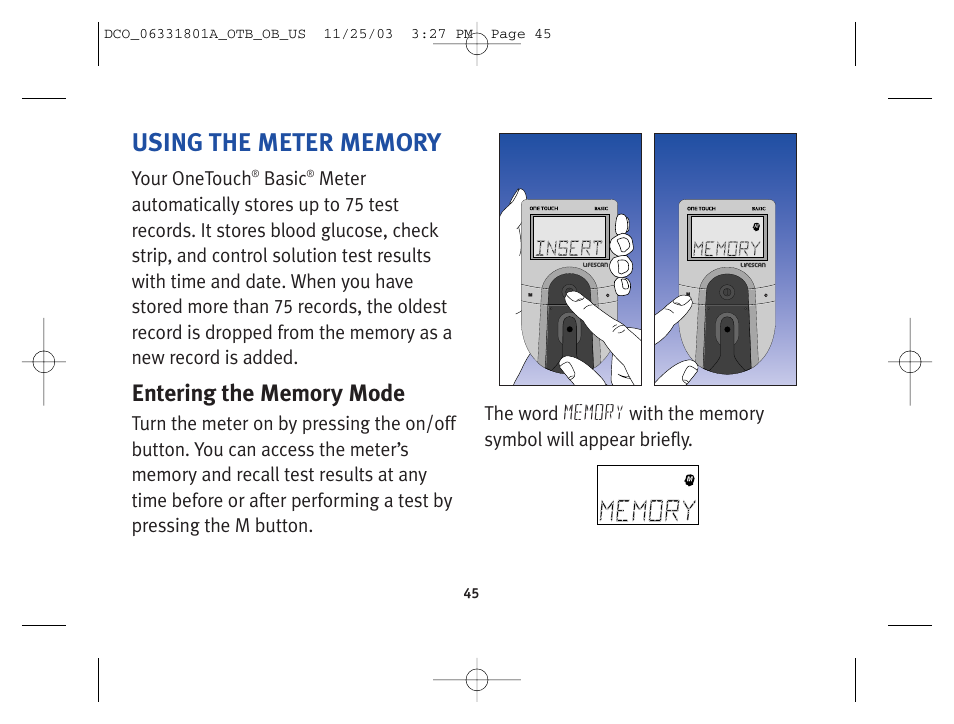 Your onetouch, Basic | Lifescan OneTouch Basic Basic Blood Glucose Monitoring System User Manual | Page 53 / 98