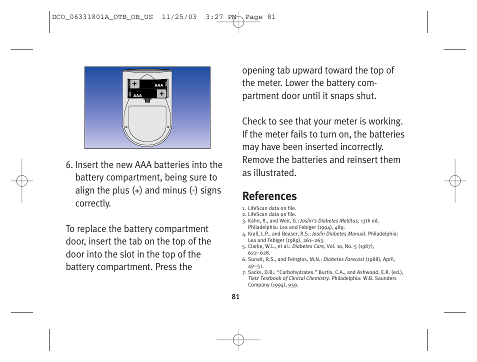 References | Lifescan OneTouch Basic Basic Blood Glucose Monitoring System User Manual | Page 89 / 98