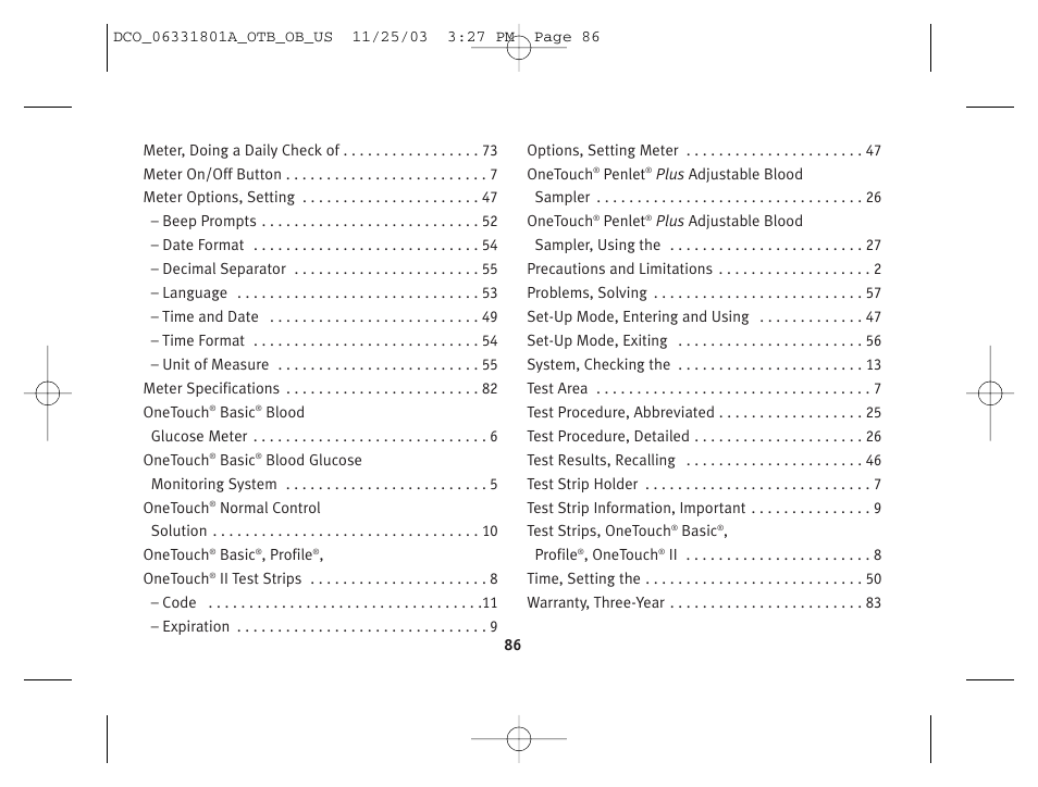 Lifescan OneTouch Basic Basic Blood Glucose Monitoring System User Manual | Page 94 / 98