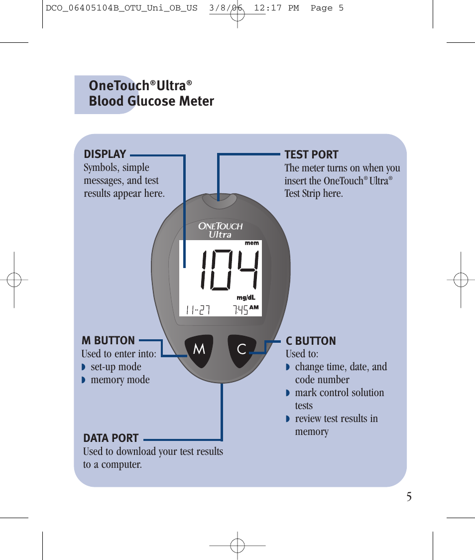 Onetouch, Ultra, Blood glucose meter | Lifescan Ultra User Manual | Page 13 / 73