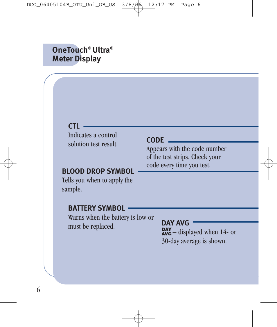 Onetouch, Ultra, Meter display | Lifescan Ultra User Manual | Page 14 / 73
