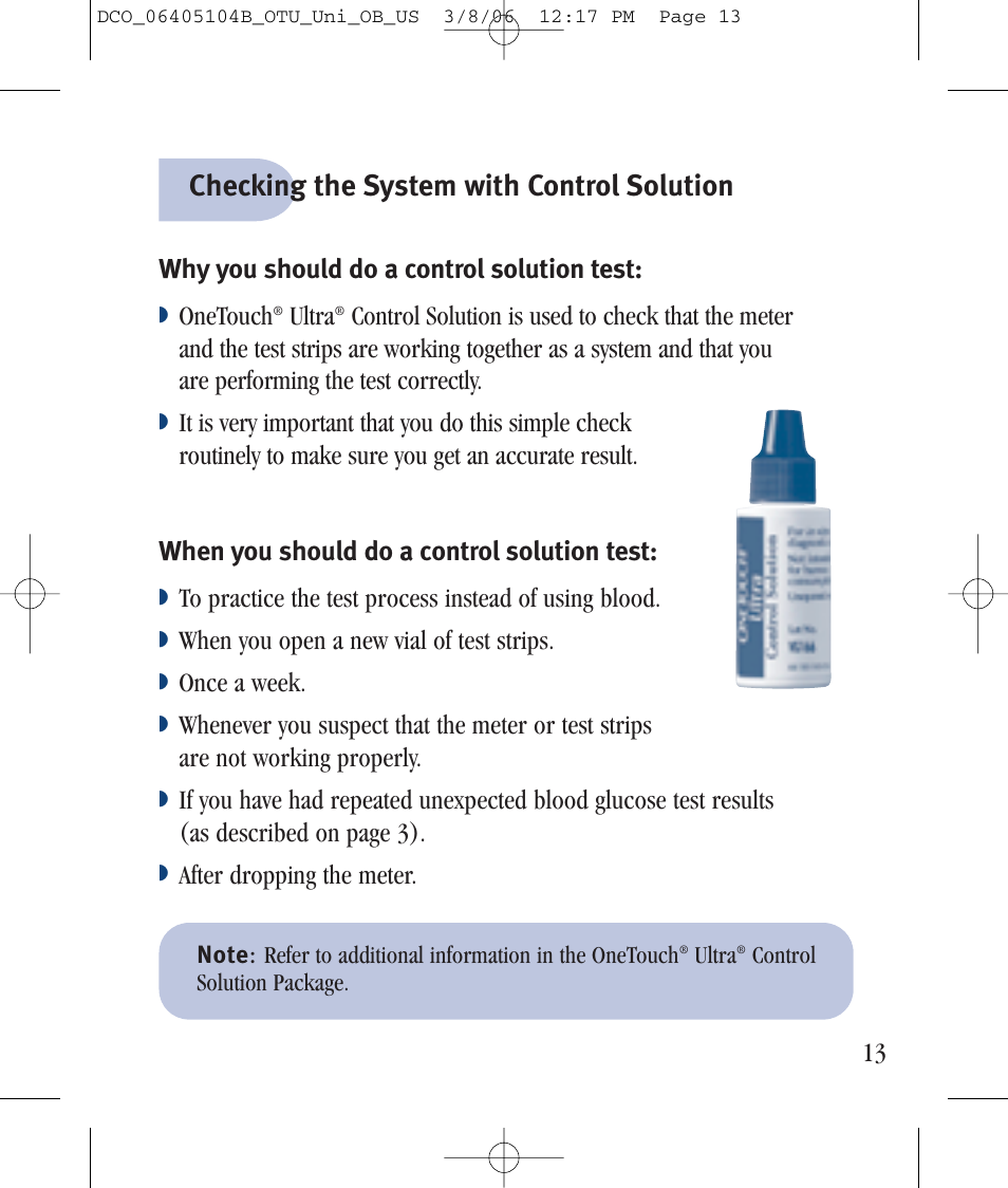 Checking the system with control solution | Lifescan Ultra User Manual | Page 21 / 73