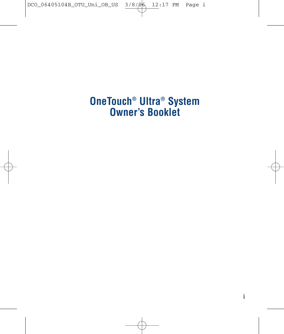 Onetouch, Ultra, System owner’s booklet | Lifescan Ultra User Manual | Page 3 / 73