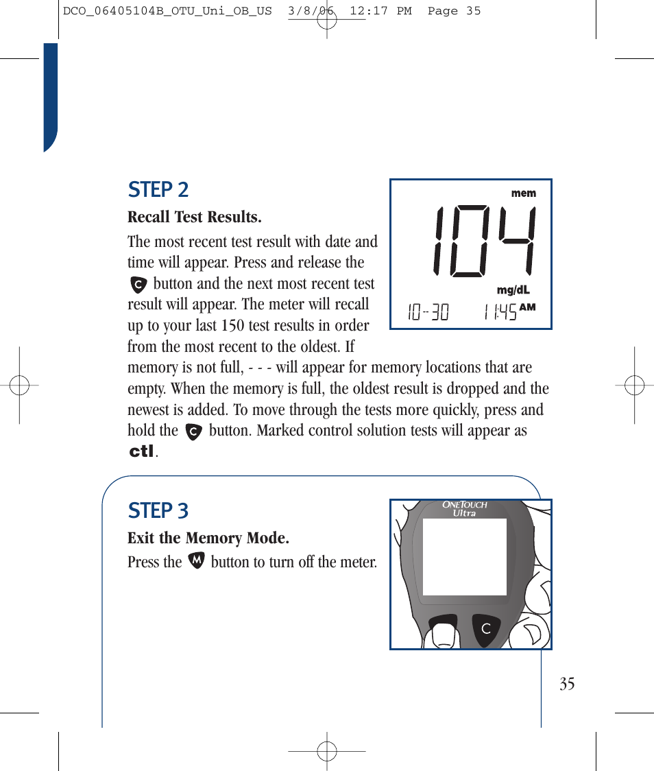 Step 2, Step 3 | Lifescan Ultra User Manual | Page 43 / 73