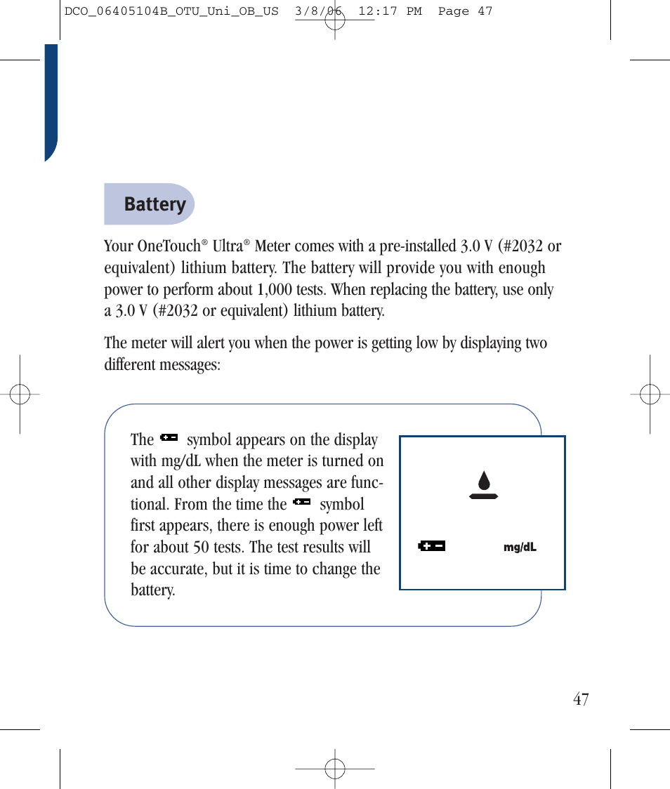 Battery | Lifescan Ultra User Manual | Page 55 / 73