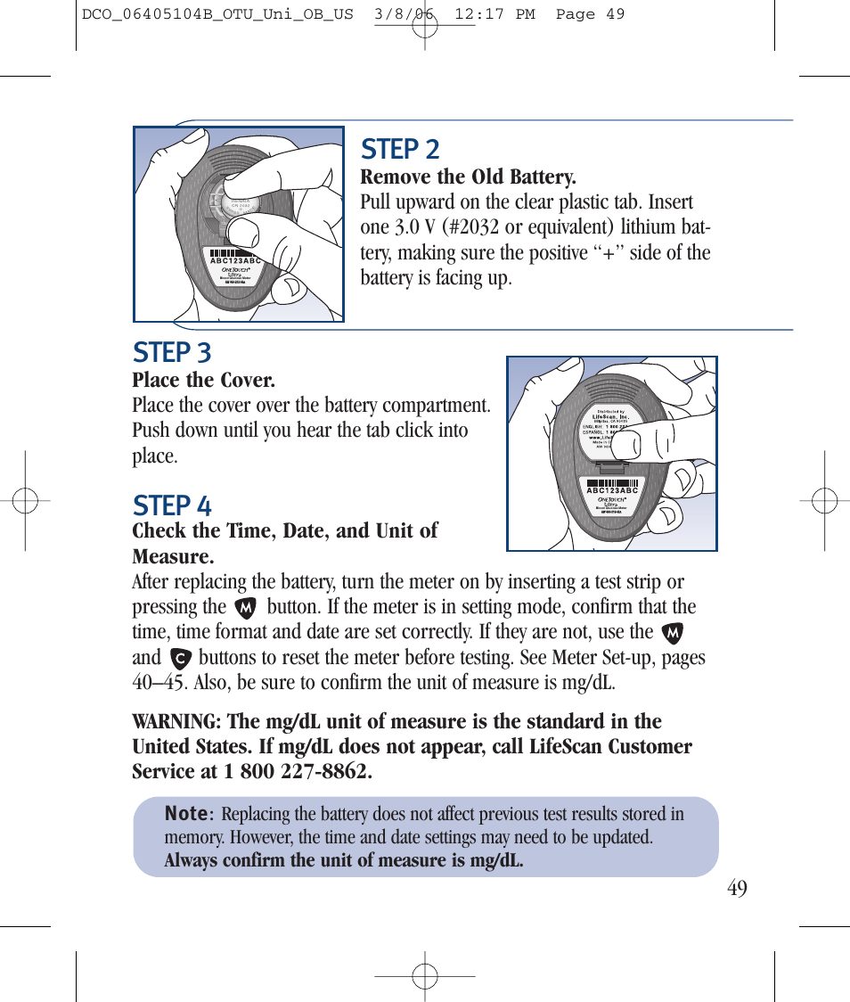 Step 2, Step 3, Step 4 | Lifescan Ultra User Manual | Page 57 / 73