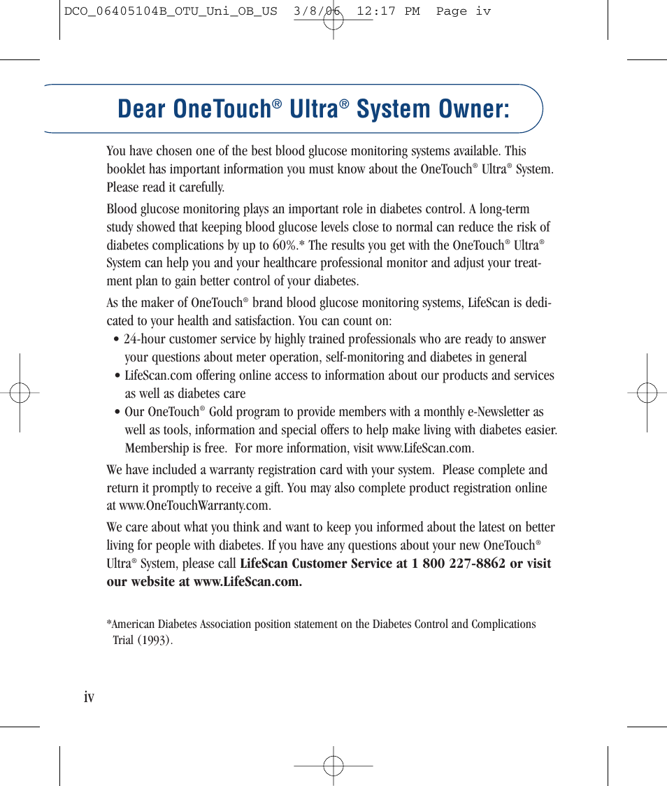 Dear onetouch, Ultra, System owner | Lifescan Ultra User Manual | Page 6 / 73