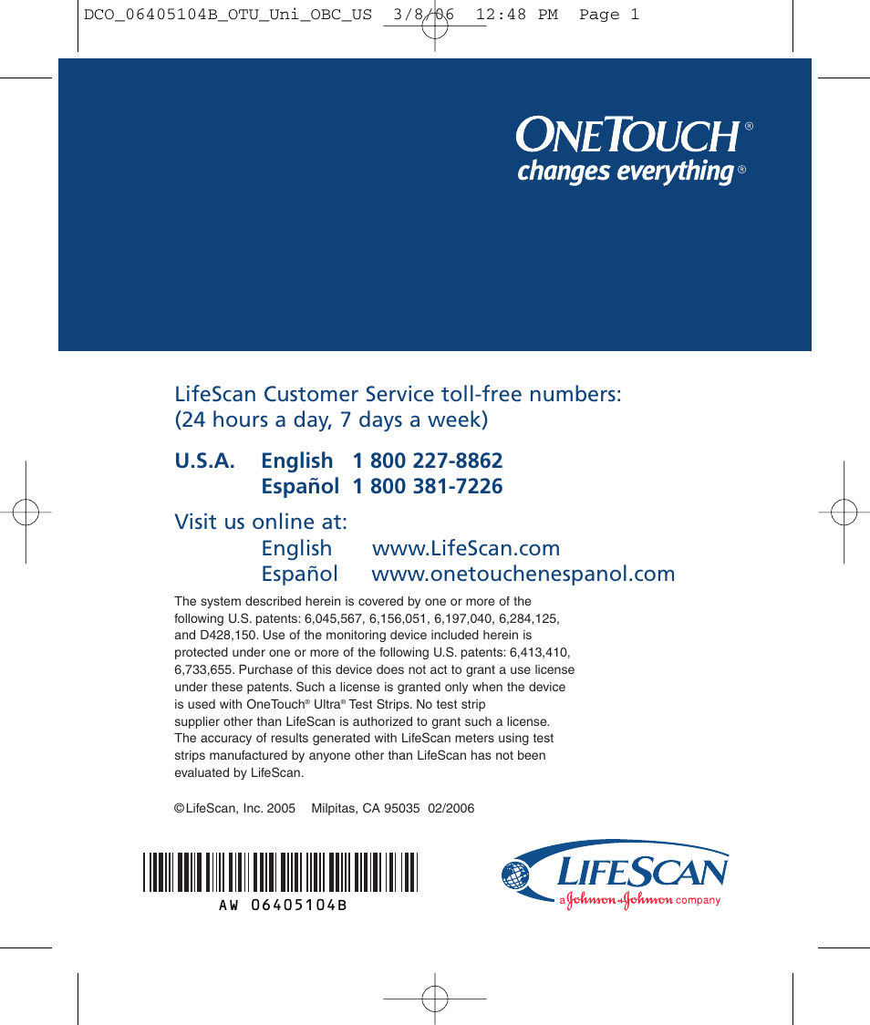 Lifescan Ultra User Manual | Page 73 / 73