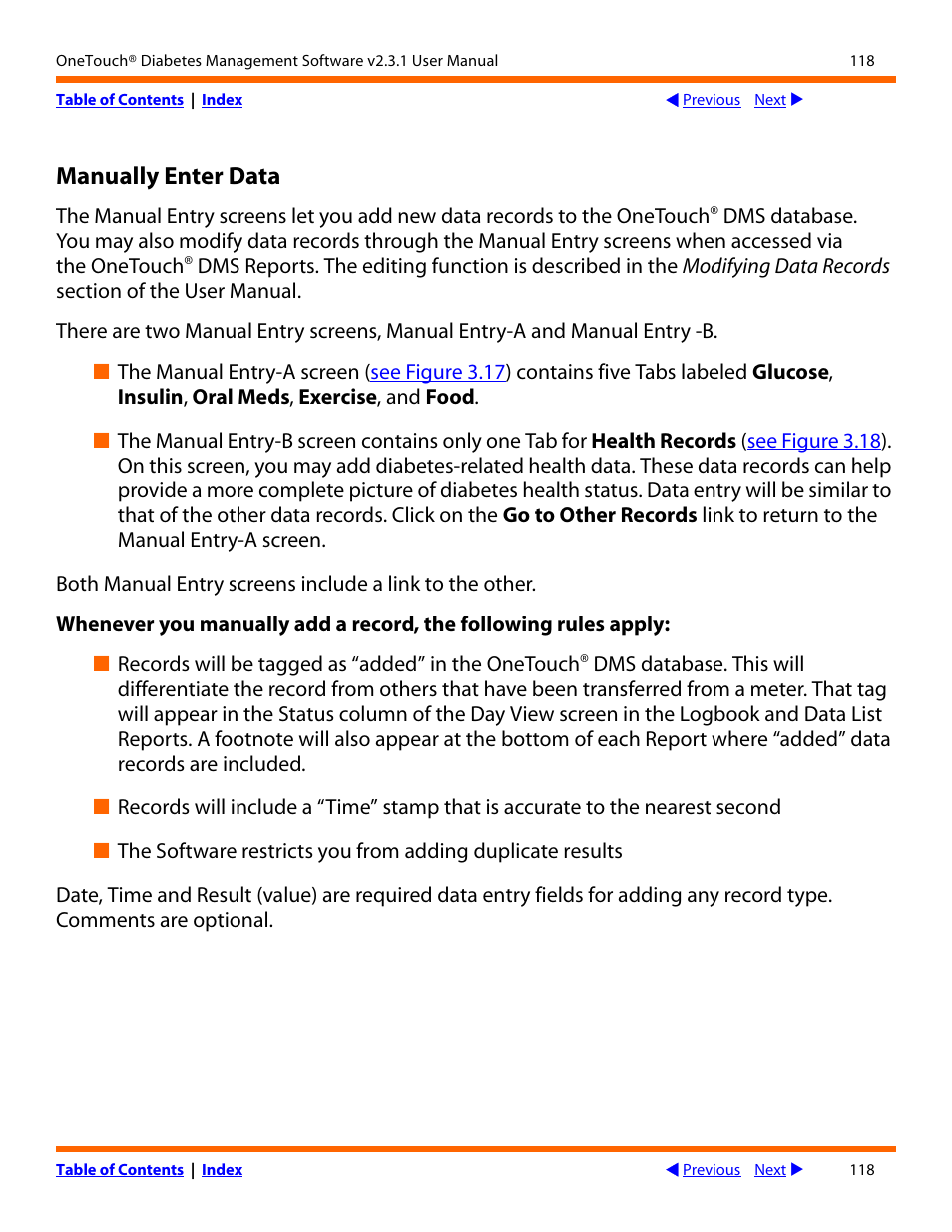 Manually enter data | Lifescan OneTouch Diabetes Management Software v2.3.1 User Manual | Page 118 / 173