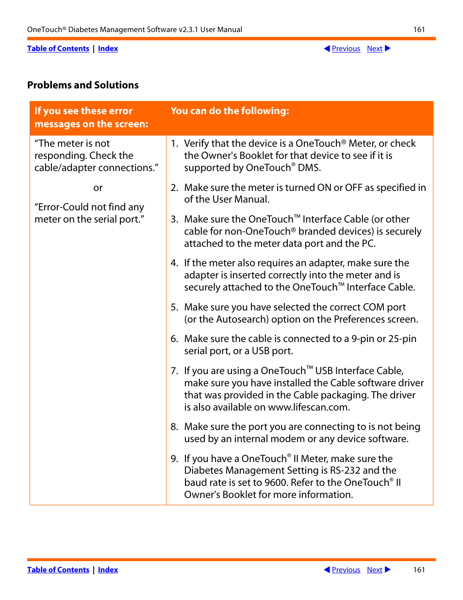 Lifescan OneTouch Diabetes Management Software v2.3.1 User Manual | Page 161 / 173