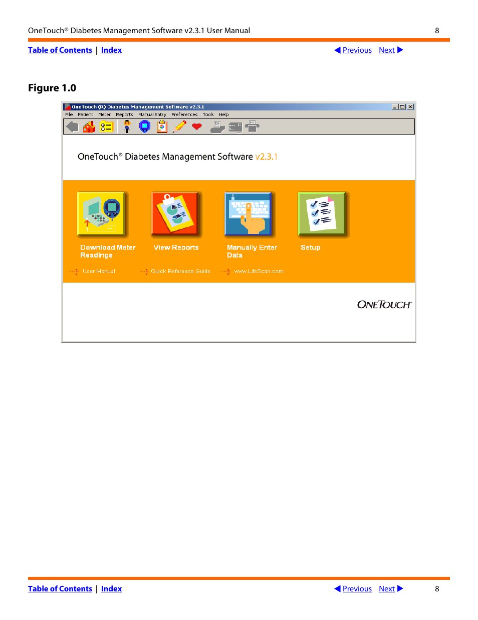 Next, Figure 1.0 | Lifescan OneTouch Diabetes Management Software v2.3.1 User Manual | Page 8 / 173