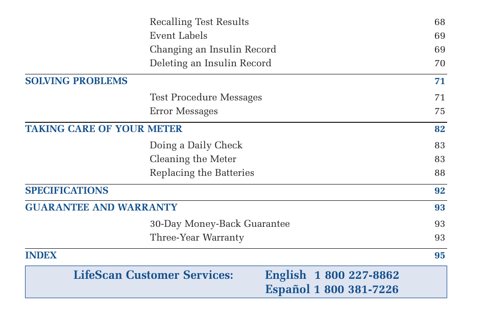 Lifescan Pocket Scan Blood Glucose Monitor System User Manual | Page 7 / 106