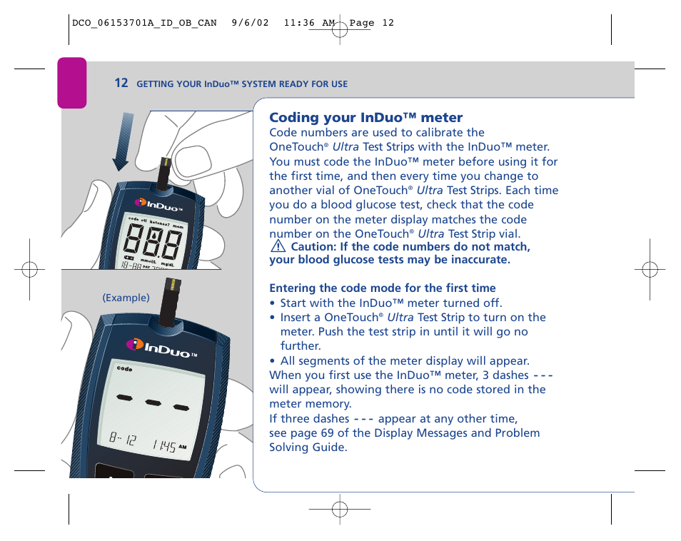 Coding your induo™ meter | Lifescan In Duo User Manual | Page 12 / 90