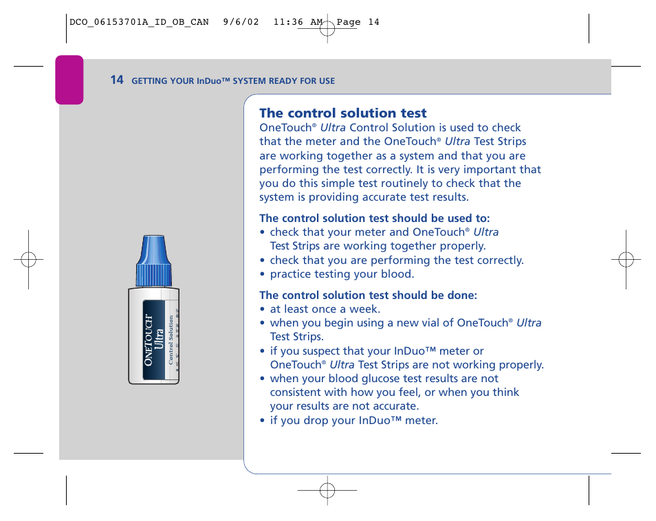 The control solution test | Lifescan In Duo User Manual | Page 14 / 90