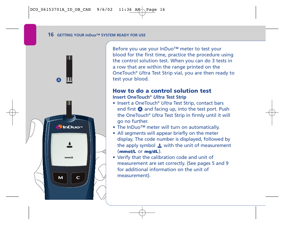 How to do a control solution test | Lifescan In Duo User Manual | Page 16 / 90