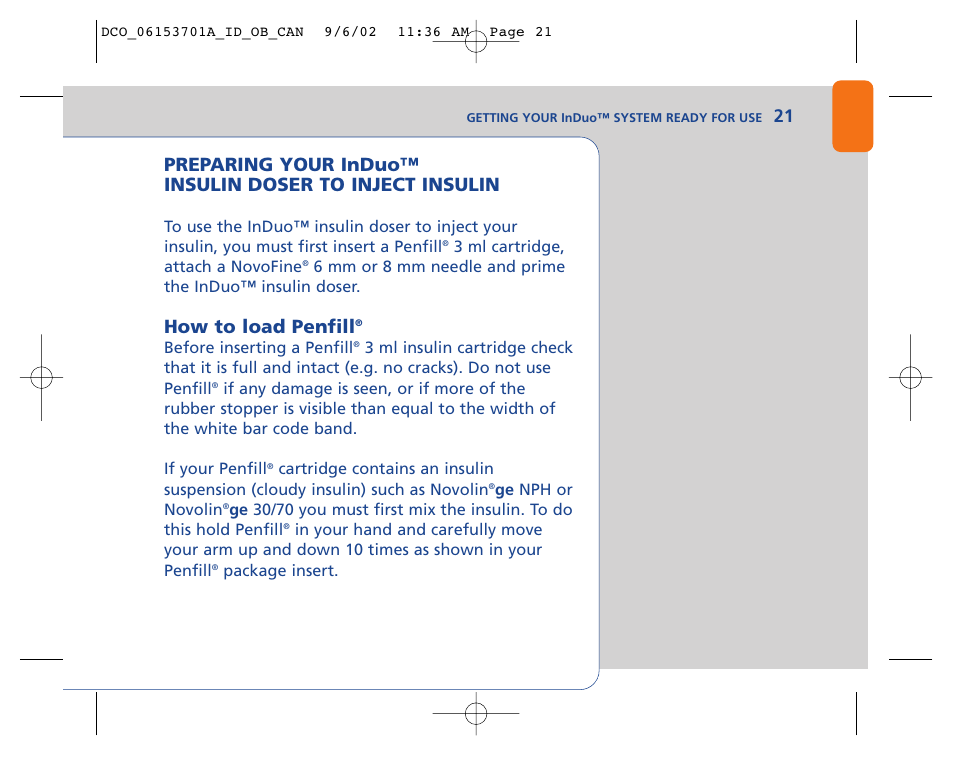 How to load penfill | Lifescan In Duo User Manual | Page 21 / 90