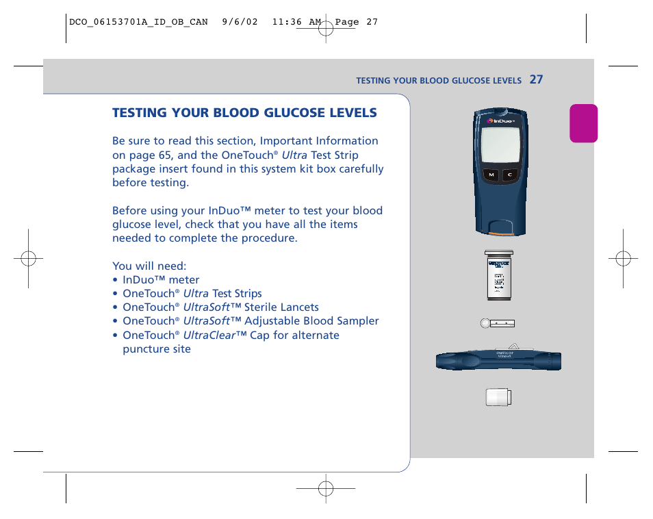 27 testing your blood glucose levels | Lifescan In Duo User Manual | Page 27 / 90