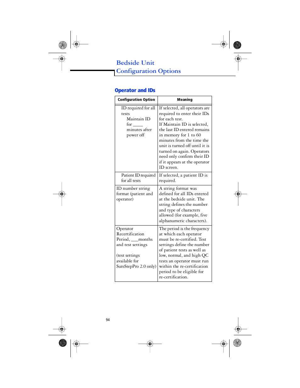 Bedside unit configuration options | Lifescan SureStep Pro User Manual | Page 106 / 117
