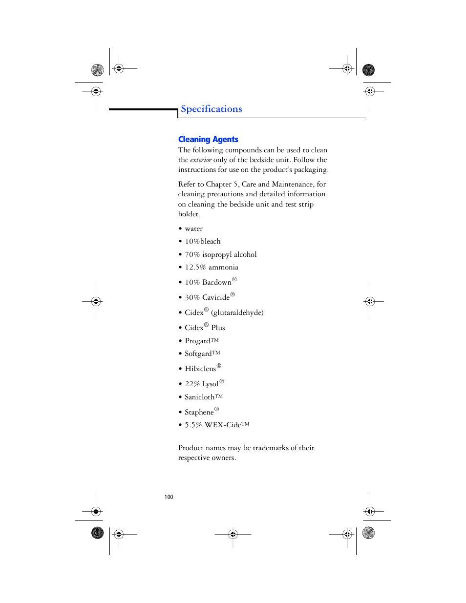 Body, Cleaning agents, Specifications | Lifescan SureStep Pro User Manual | Page 112 / 117