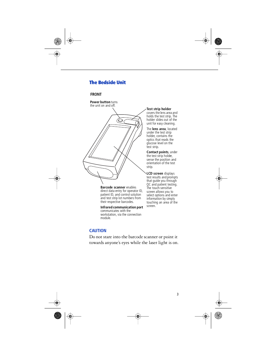 Caution* - caution, The bedside unit | Lifescan SureStep Pro User Manual | Page 15 / 117