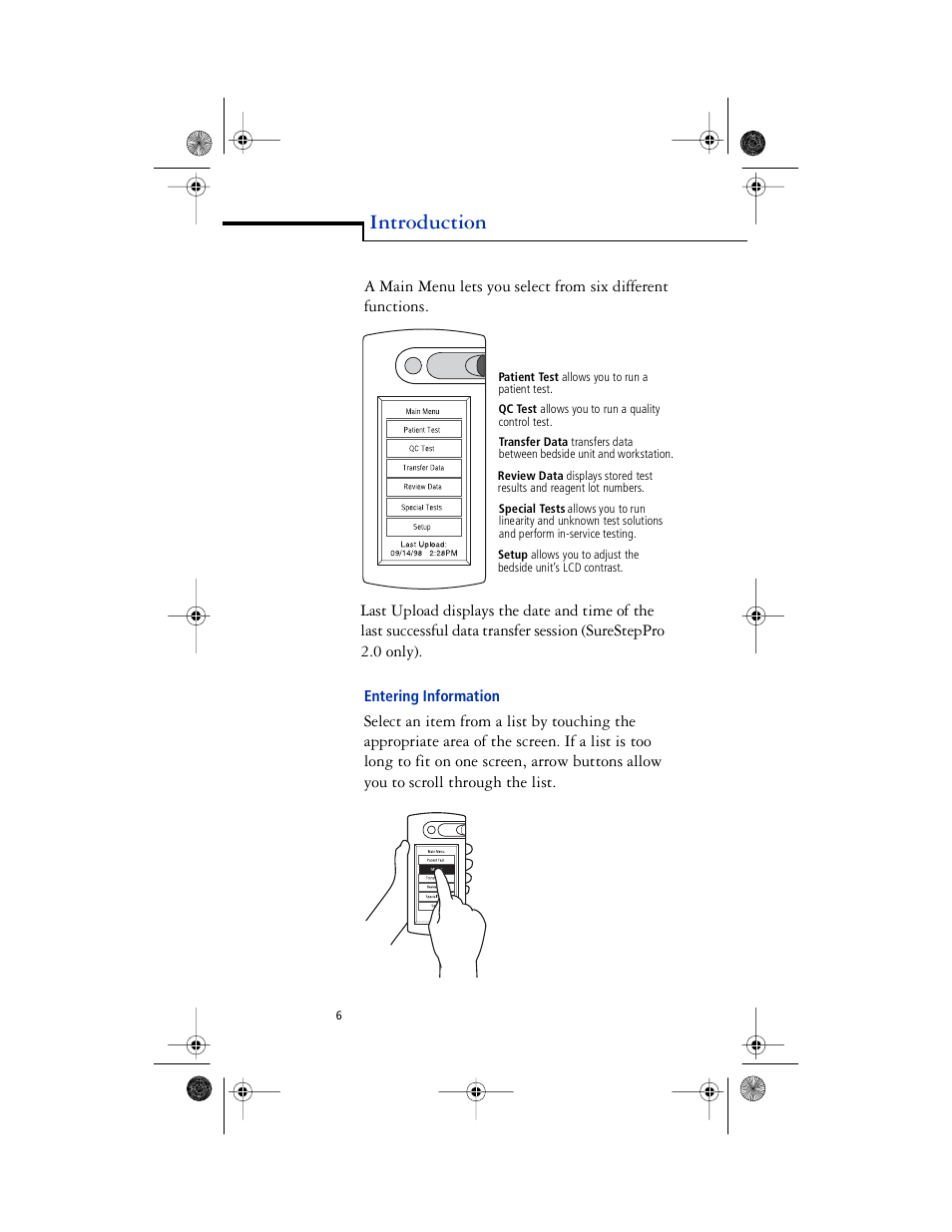 Head 2 - entering information, Entering information, Introduction | Lifescan SureStep Pro User Manual | Page 18 / 117