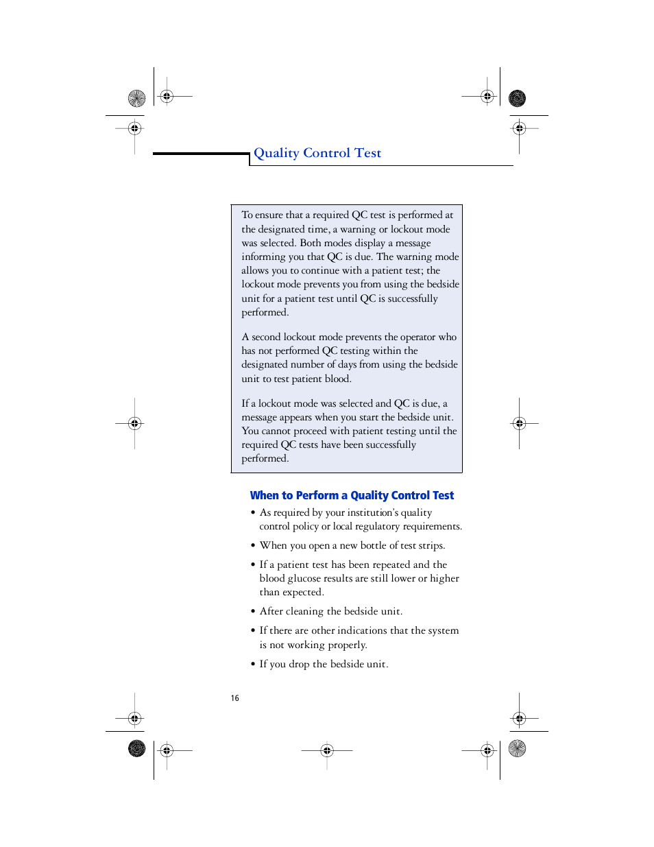 Body, When to perform a quality control test, Quality control test | Lifescan SureStep Pro User Manual | Page 28 / 117