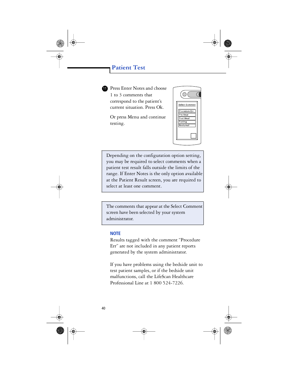 Body, Notes* - note, Patient test | Lifescan SureStep Pro User Manual | Page 52 / 117