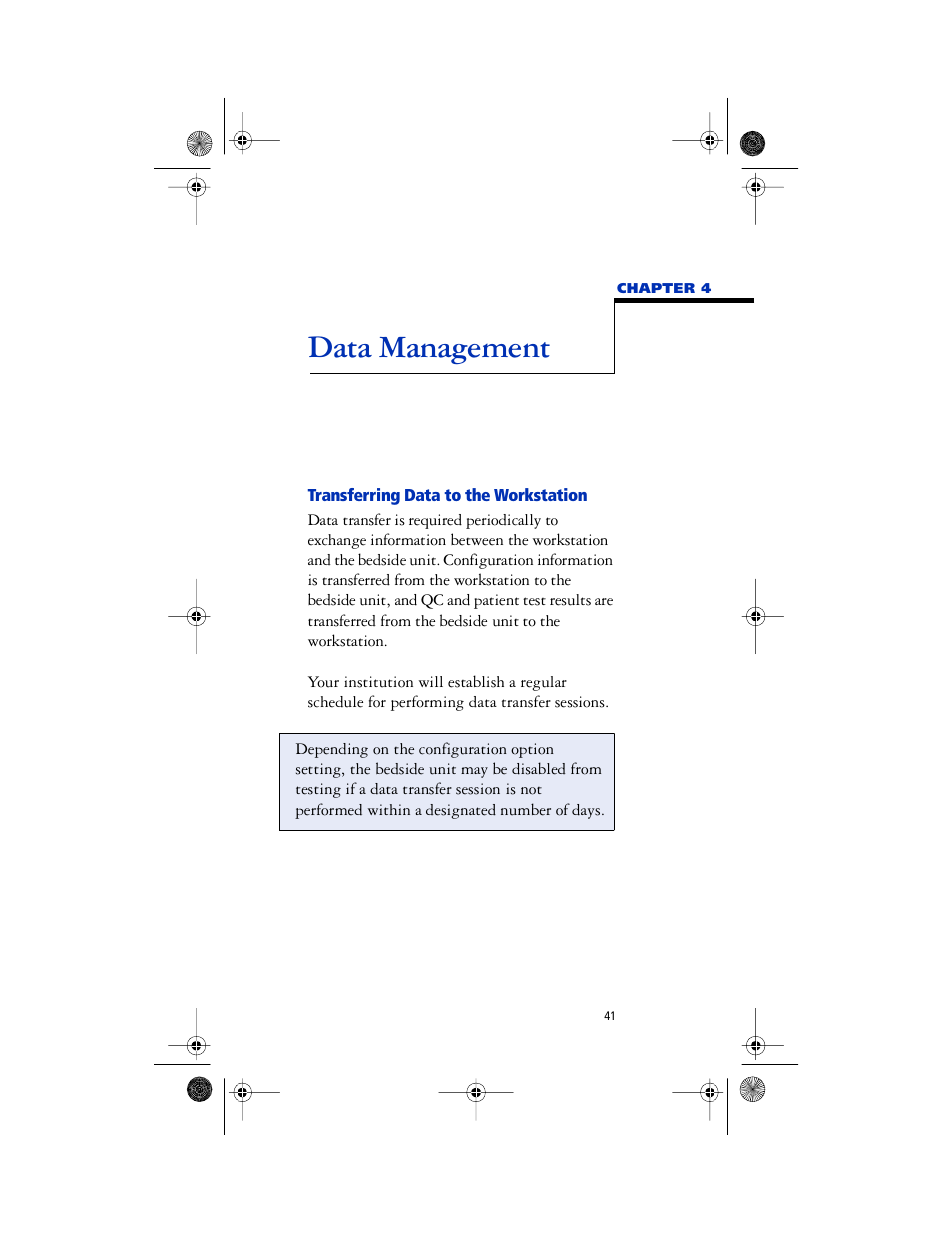 Chapter head - data management, Transferring data to the workstation, Data management | Lifescan SureStep Pro User Manual | Page 53 / 117