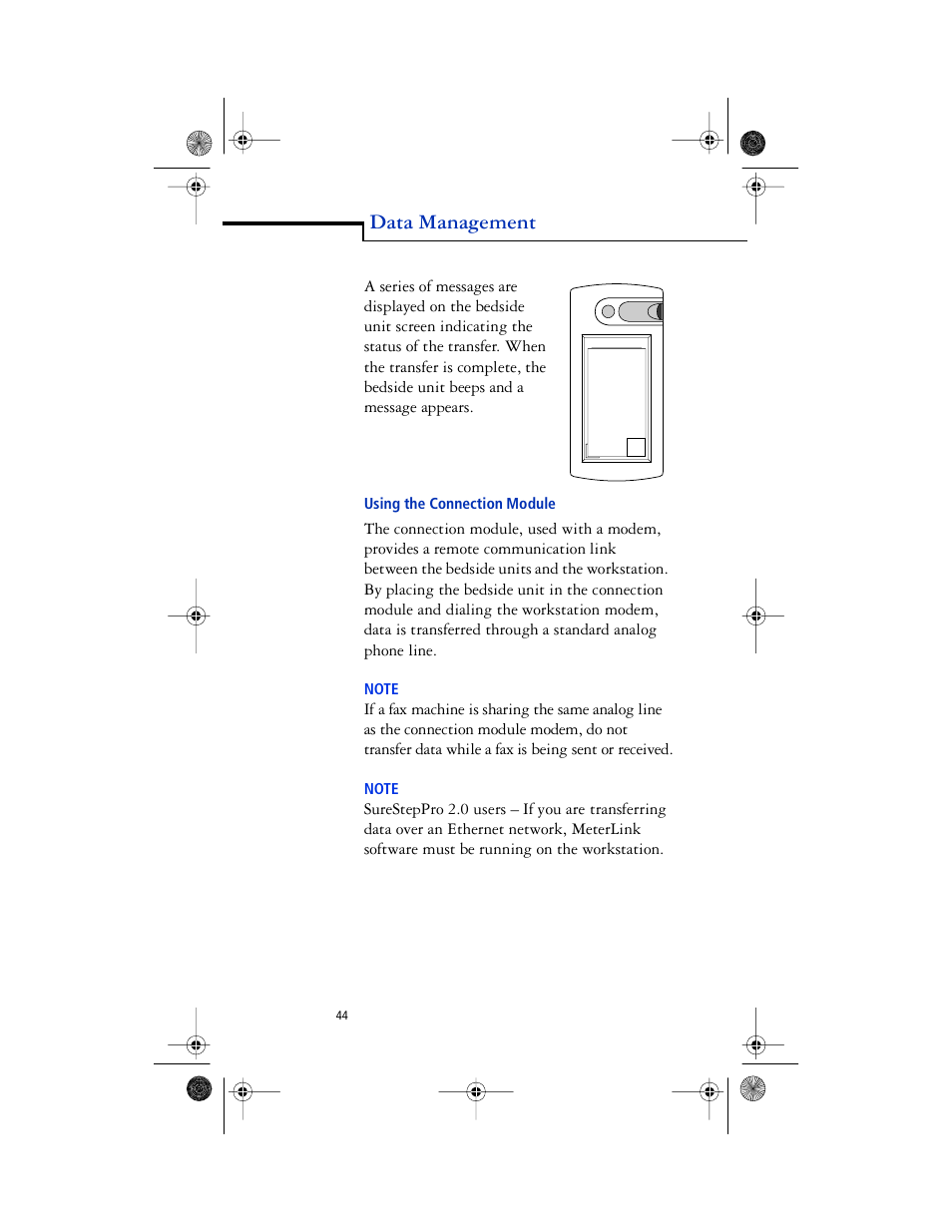 Head 2 - using the connection module, Notes* - note, Using the connection module | Data management | Lifescan SureStep Pro User Manual | Page 56 / 117