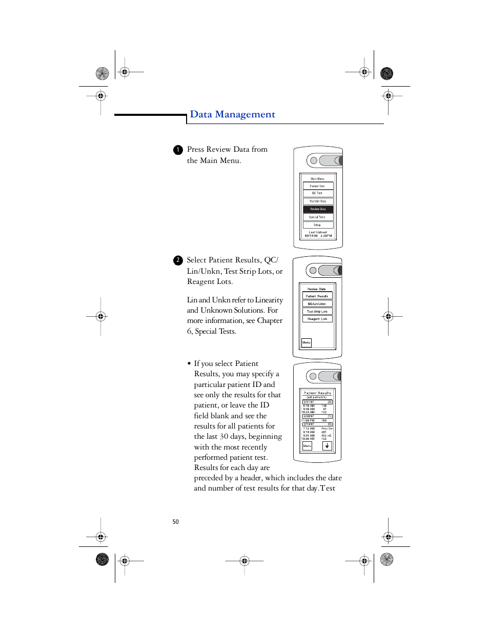 Data management | Lifescan SureStep Pro User Manual | Page 62 / 117