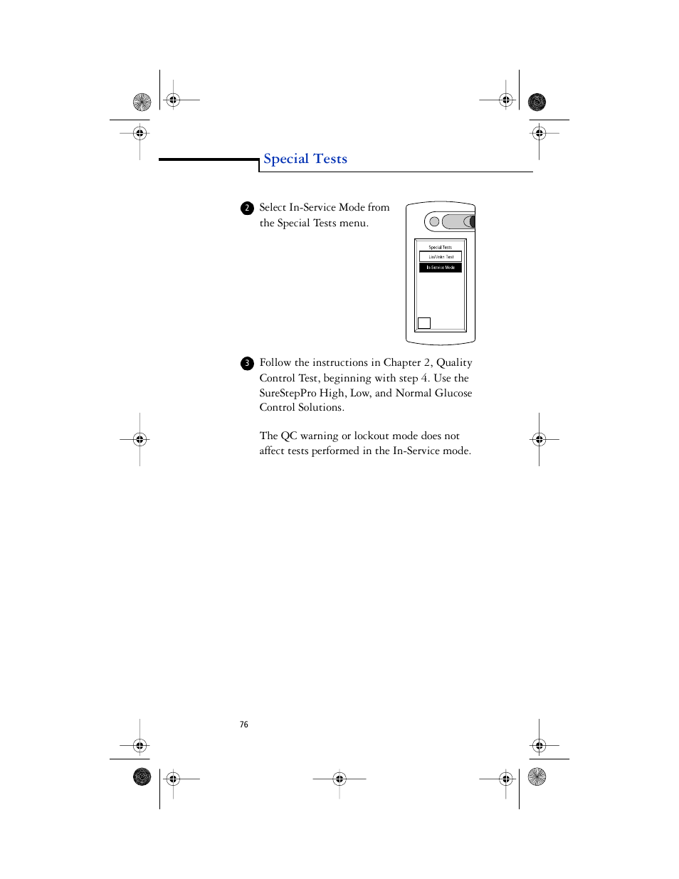 Special tests | Lifescan SureStep Pro User Manual | Page 88 / 117