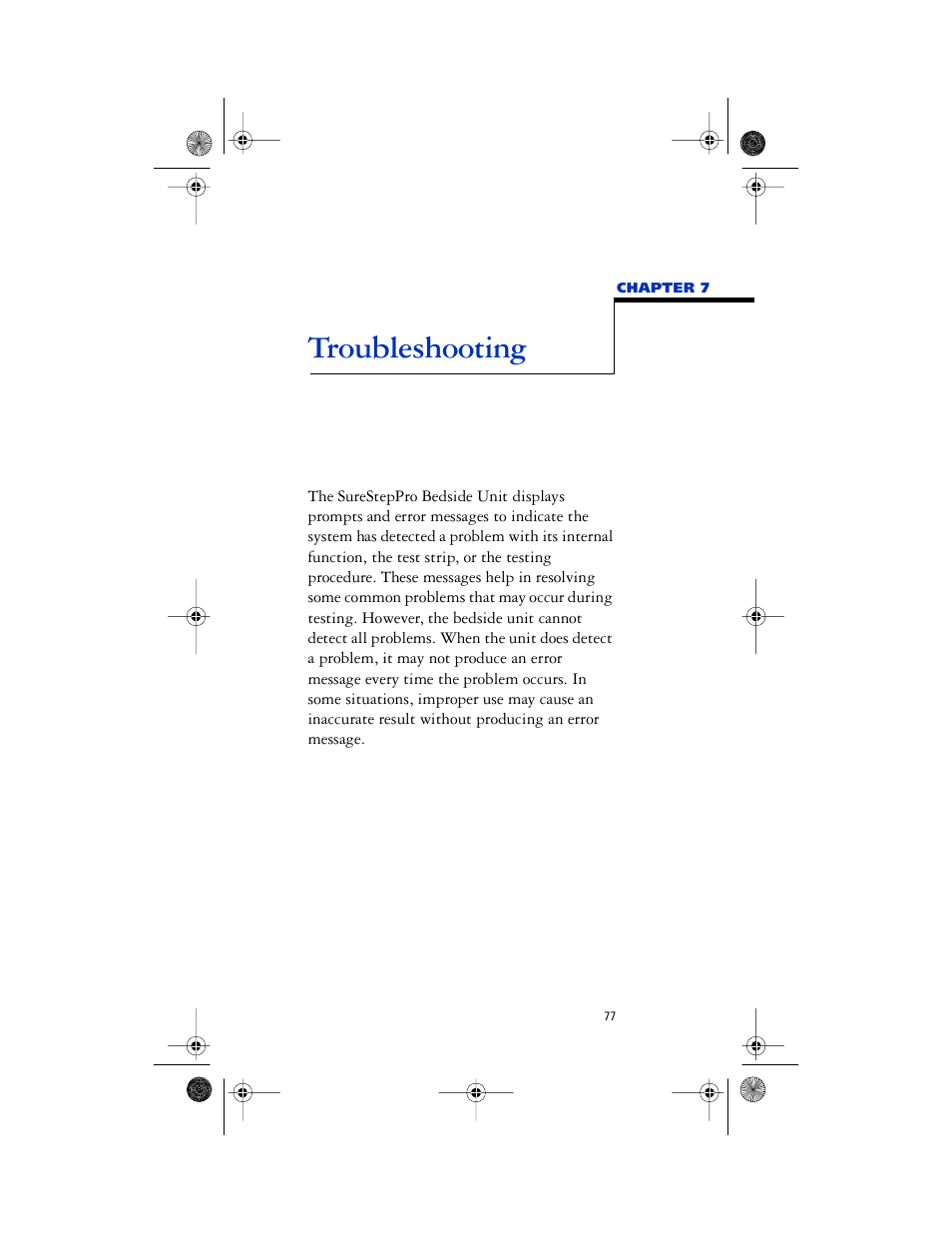 Chapter head - troubleshooting, Troubleshooting | Lifescan SureStep Pro User Manual | Page 89 / 117