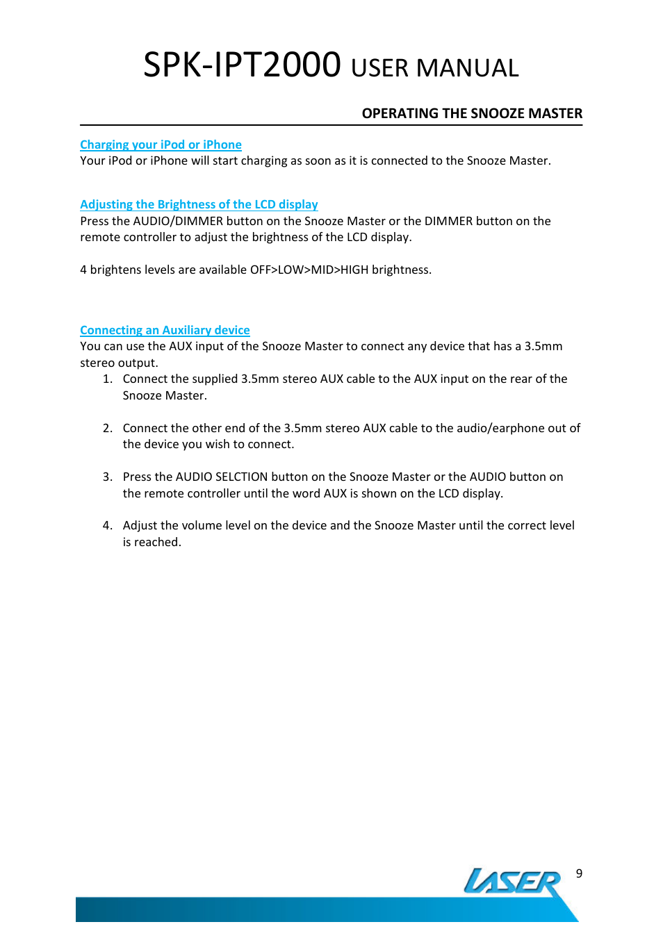 Spk-ipt2000, User manual | Laser SNOOZE MASTER SPK-IPT2000 User Manual | Page 10 / 14