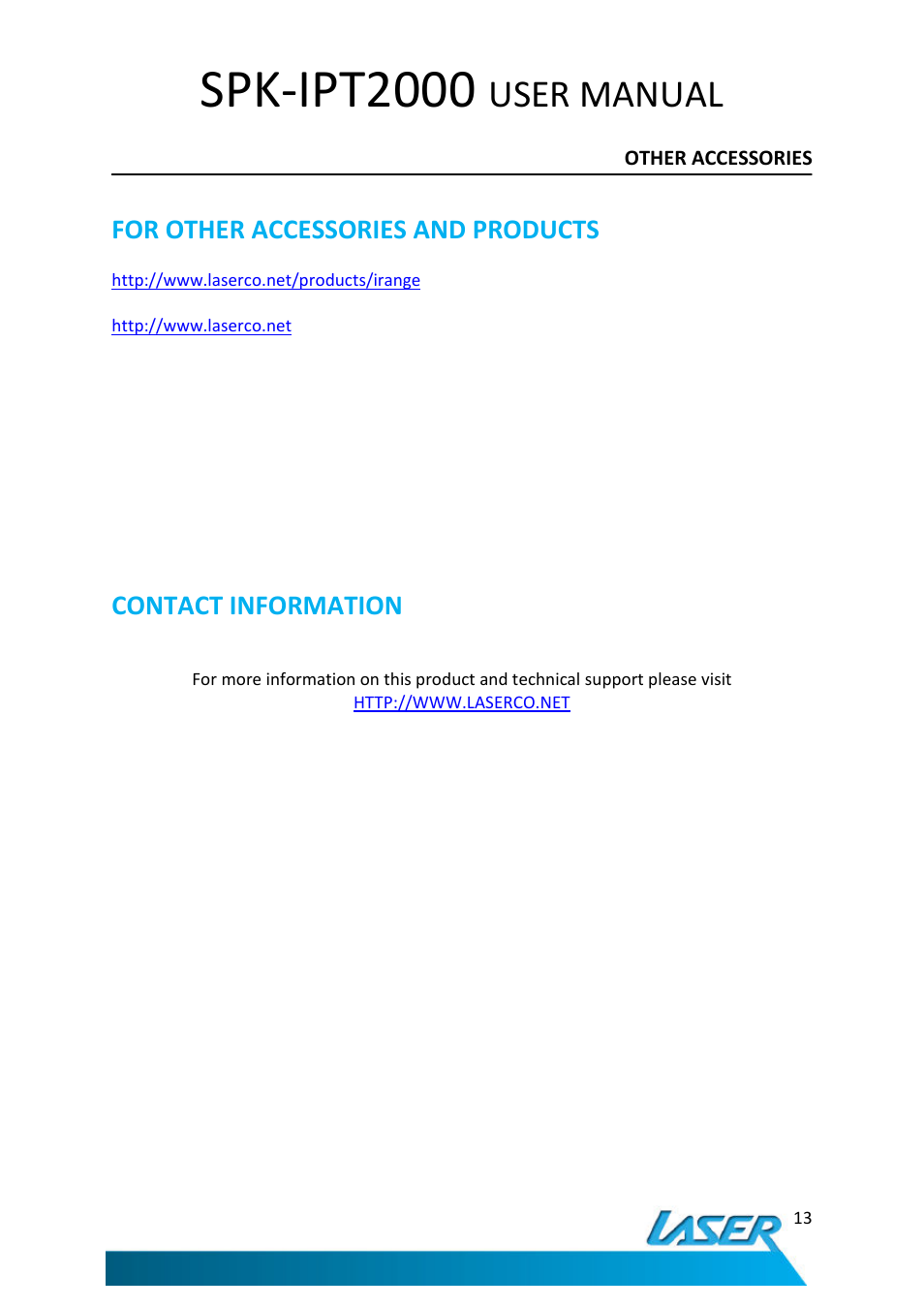 Spk-ipt2000, User manual, For other accessories and products | Contact information | Laser SNOOZE MASTER SPK-IPT2000 User Manual | Page 14 / 14