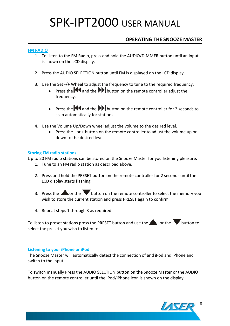 Spk-ipt2000, User manual | Laser SNOOZE MASTER SPK-IPT2000 User Manual | Page 9 / 14
