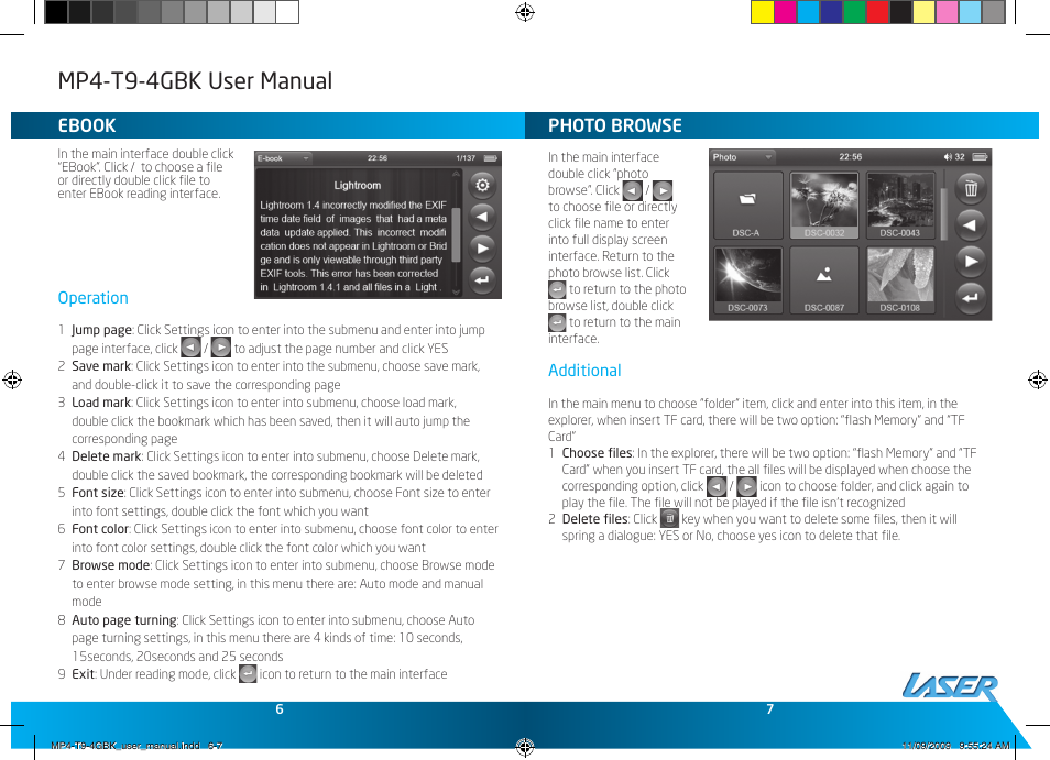 Mp4-t9-4gbk user manual, Ebook, Photo browse | Laser MP4-T9-8GBK User Manual | Page 4 / 7