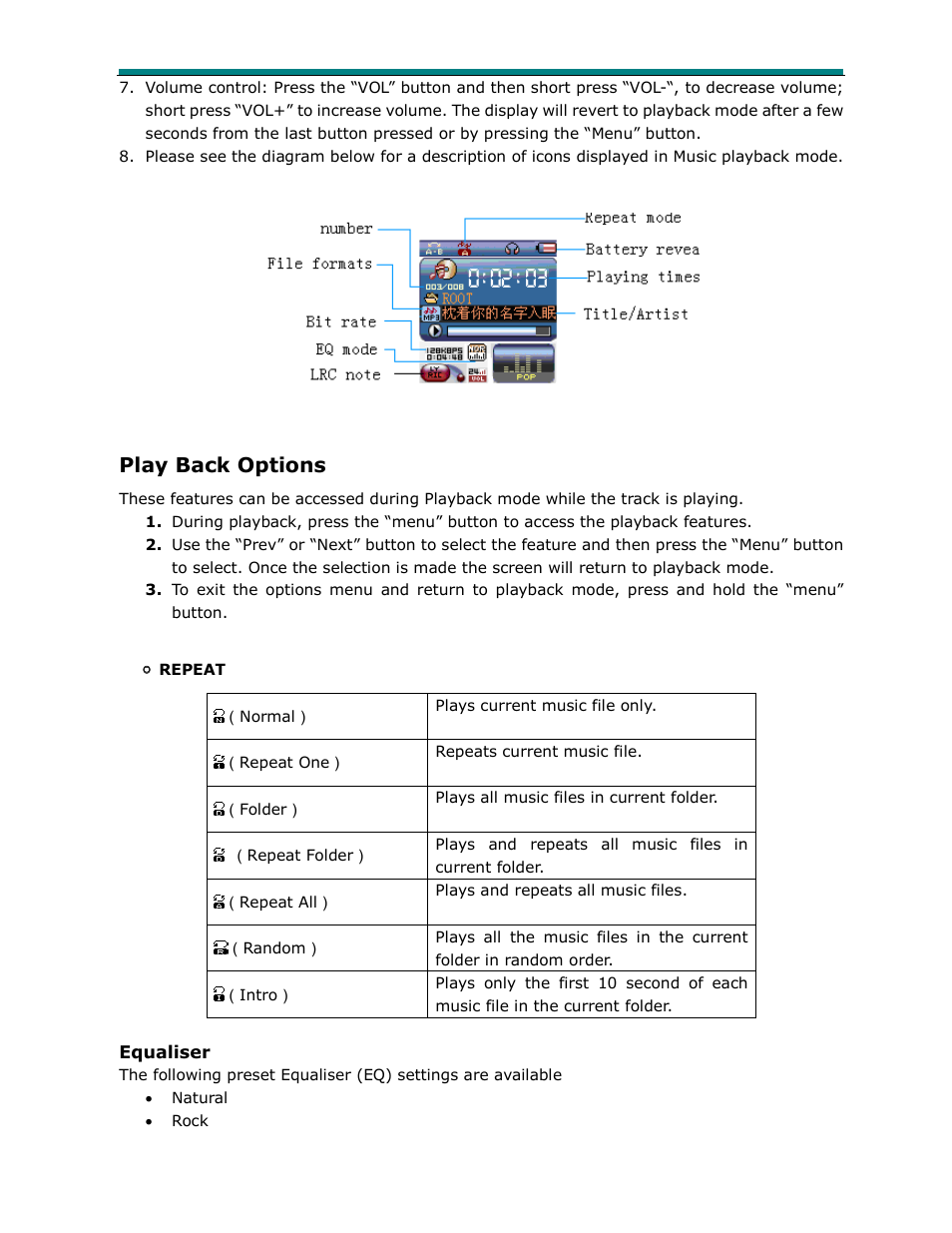Play back options | Laser Video 2 Go MP4-P13 User Manual | Page 3 / 11