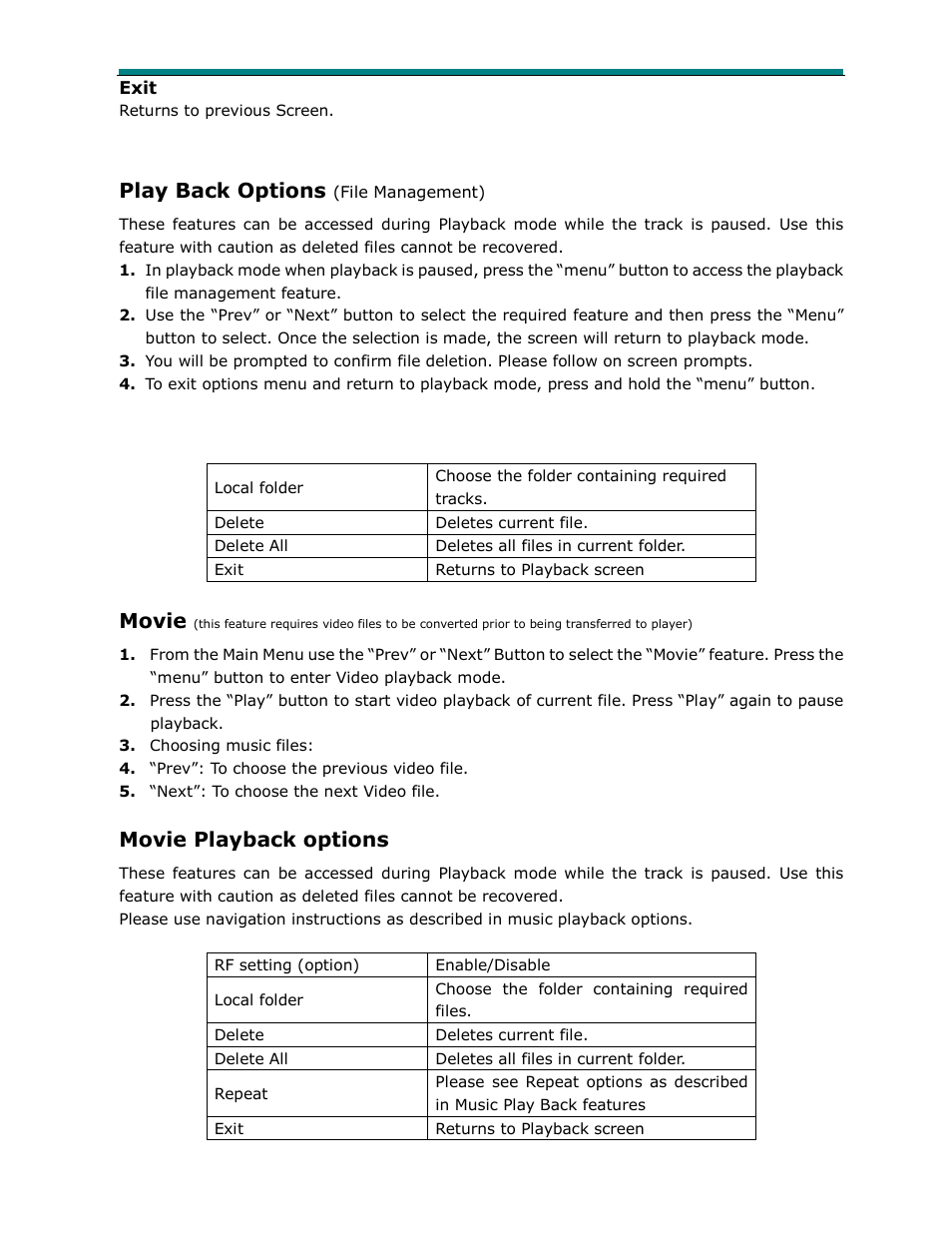 Play back options, Movie, Movie playback options | Laser Video 2 Go MP4-P13 User Manual | Page 5 / 11
