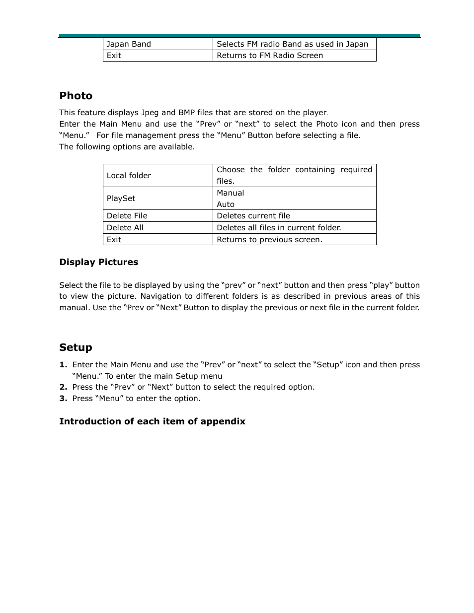 Photo, Setup | Laser Video 2 Go MP4-P13 User Manual | Page 8 / 11