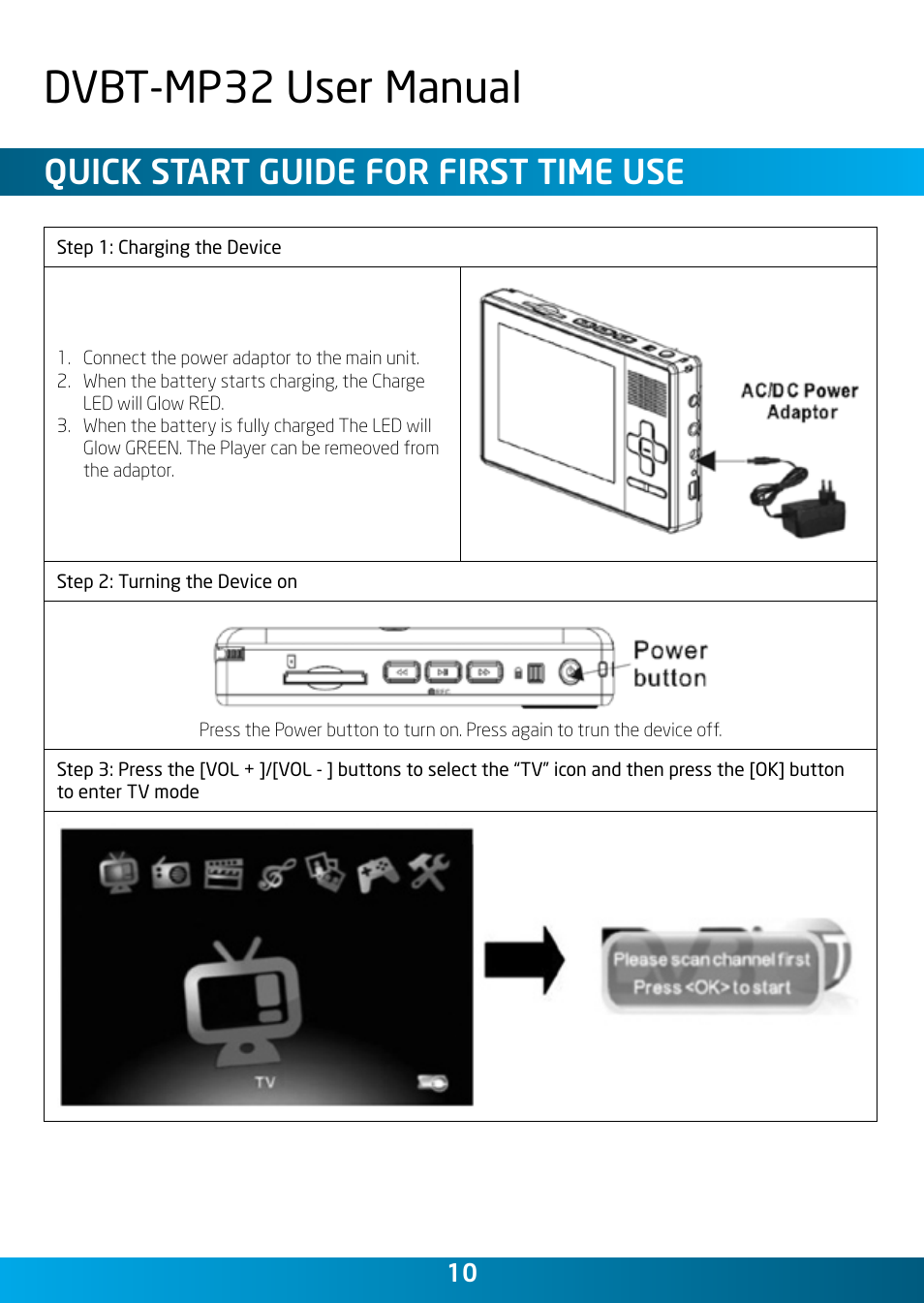 Dvbt-mp32 user manual, Quick start guide for first time use | Laser DVBT-MP32 User Manual | Page 10 / 24